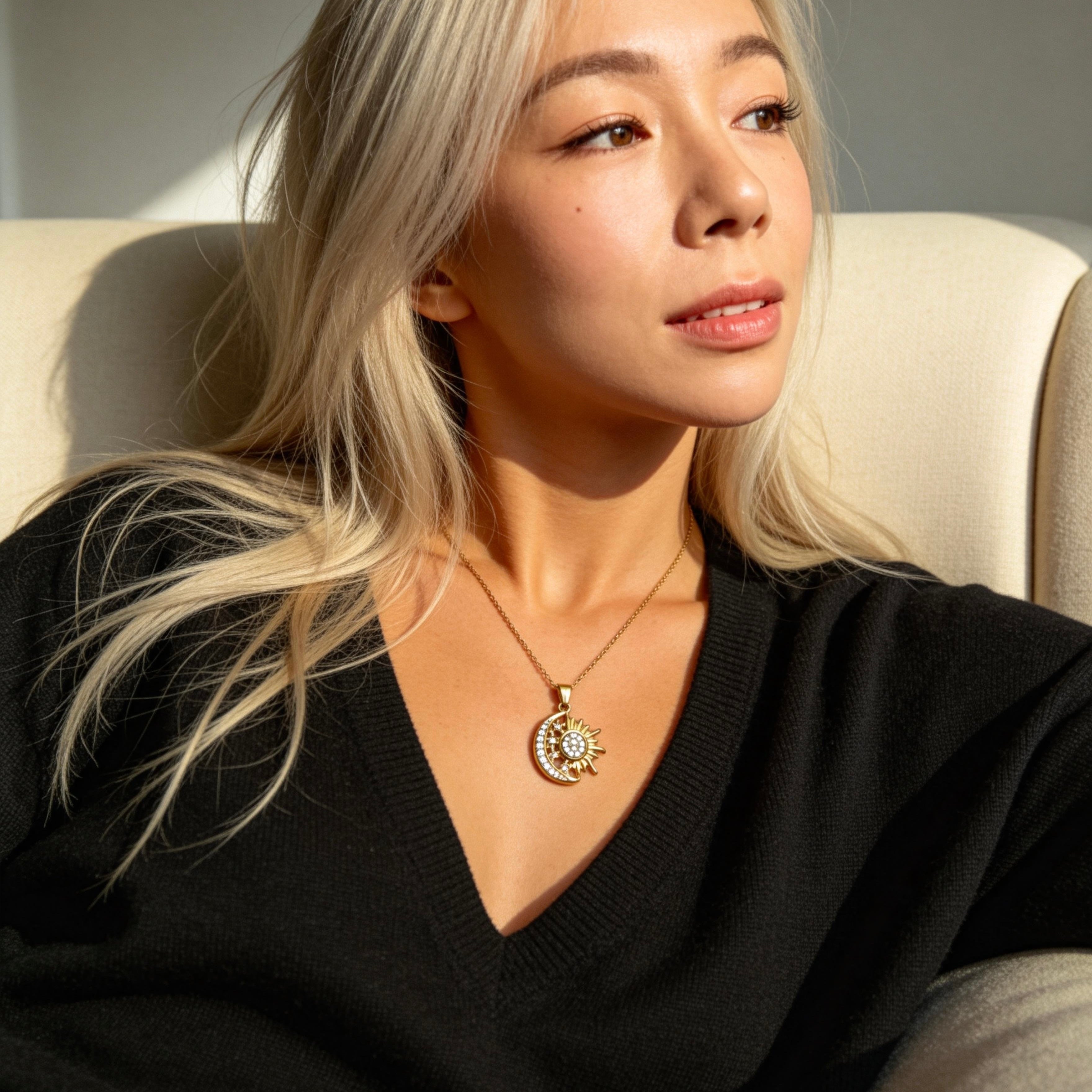 Sun & Moon Crystal Pendant Necklace