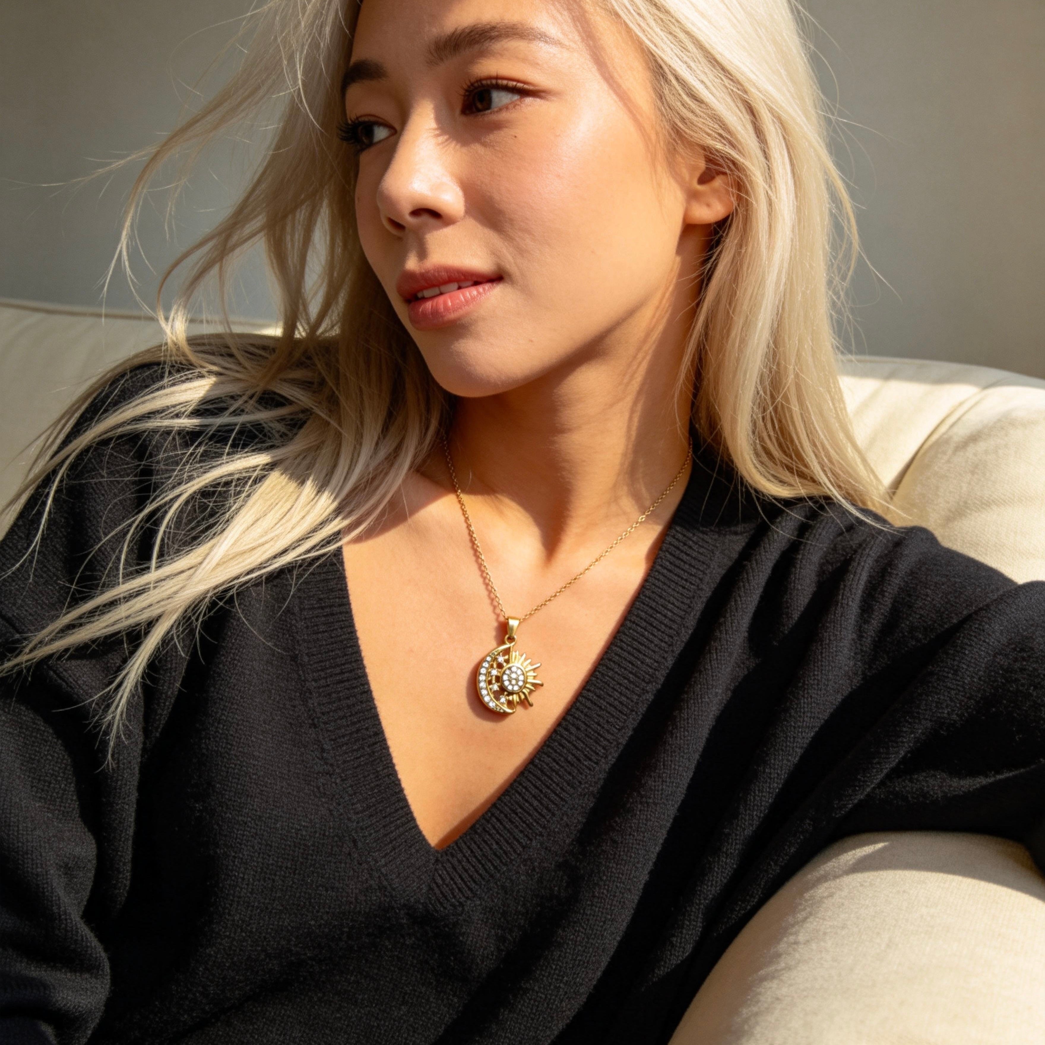 Sun & Moon Crystal Pendant Necklace
