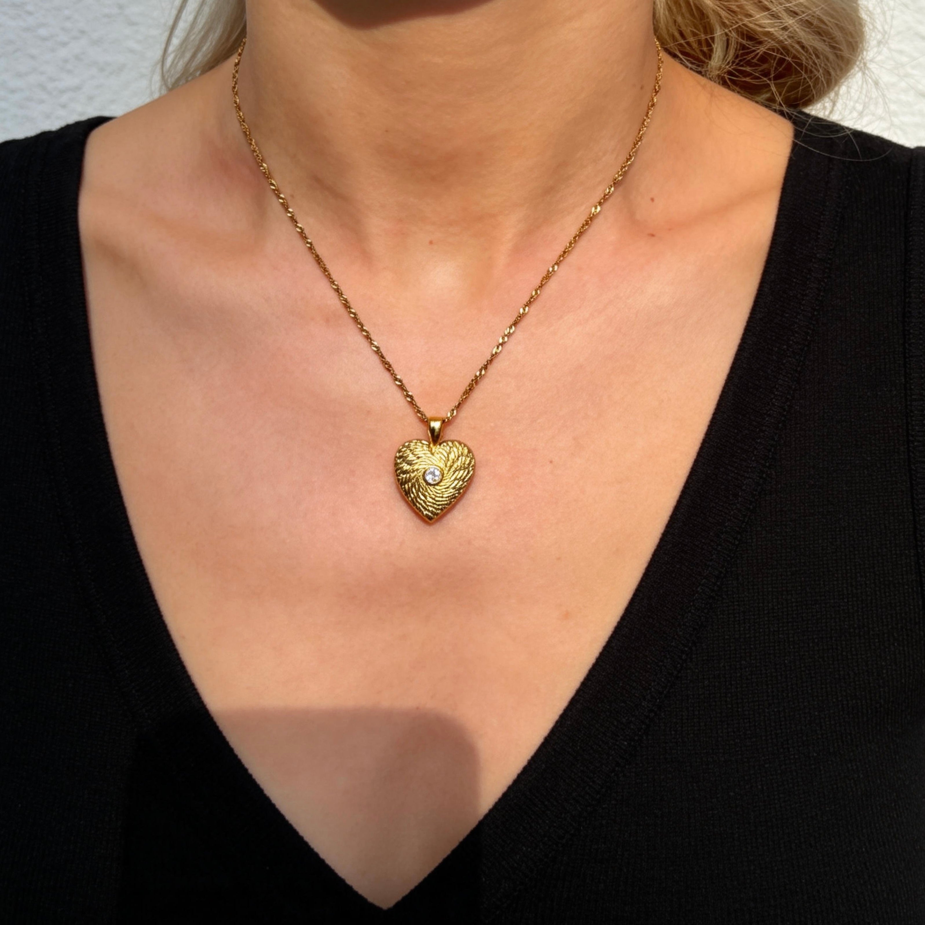 Gold Heart Textured Pendant Necklace