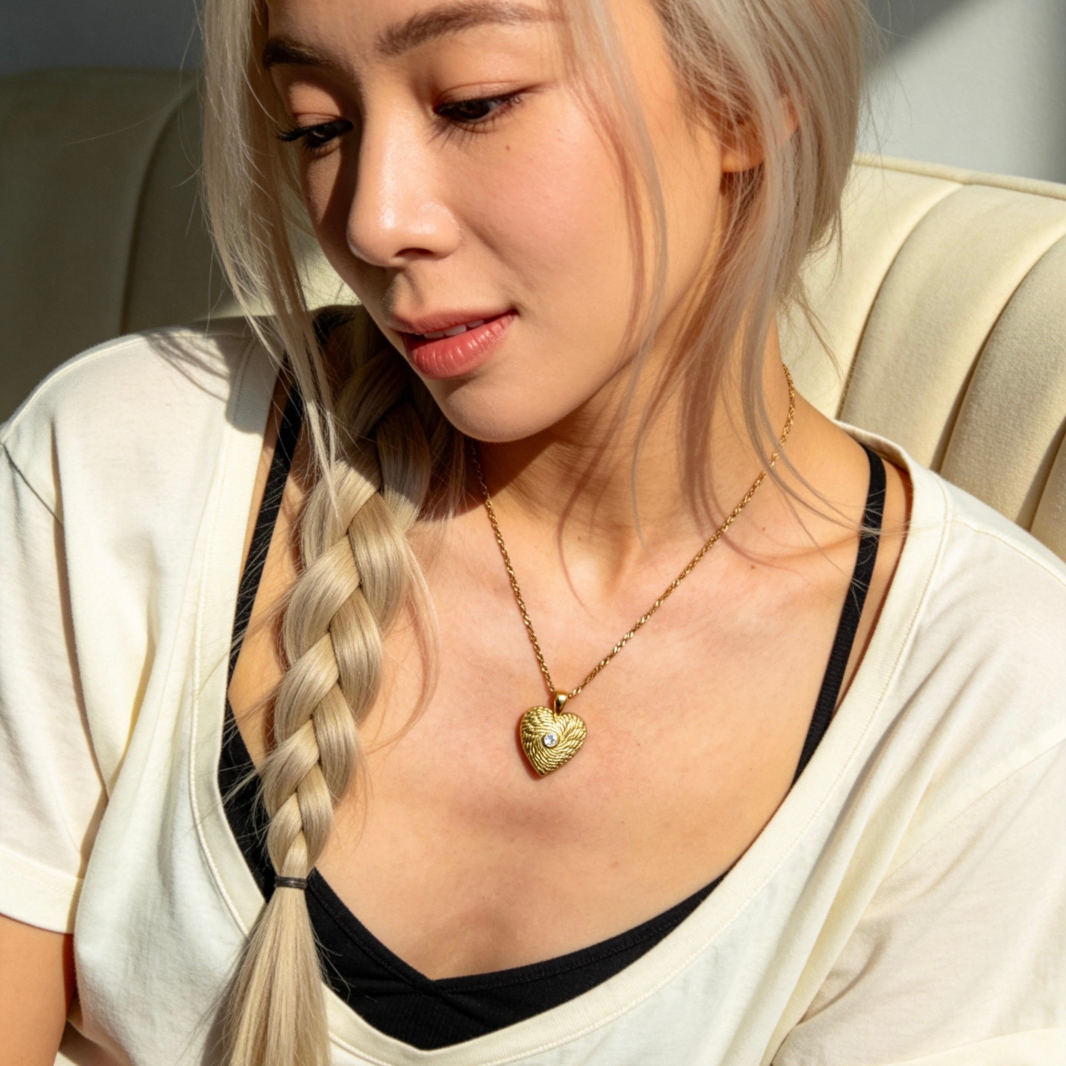 Gold Heart Textured Pendant Necklace