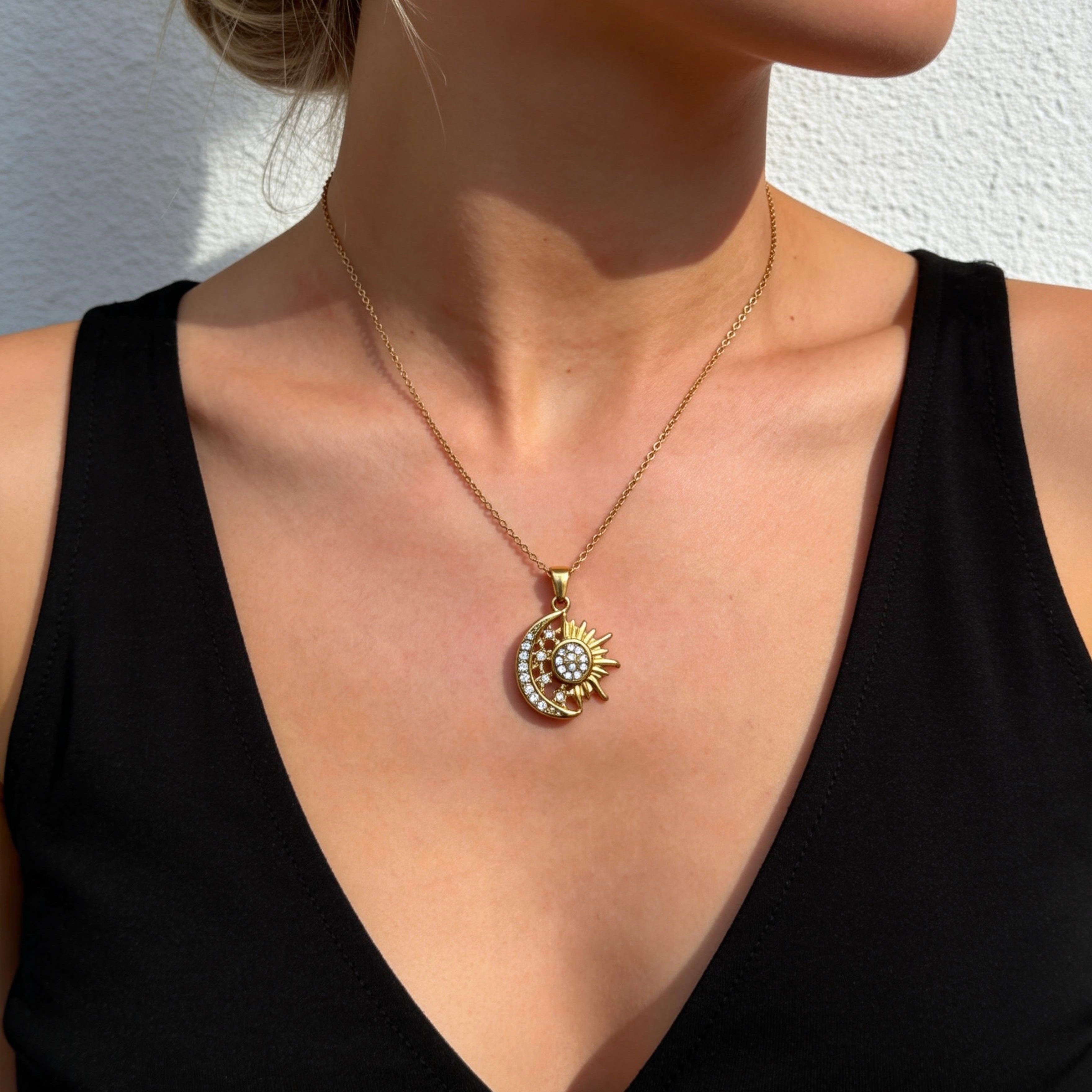 Sun & Moon Crystal Pendant Necklace