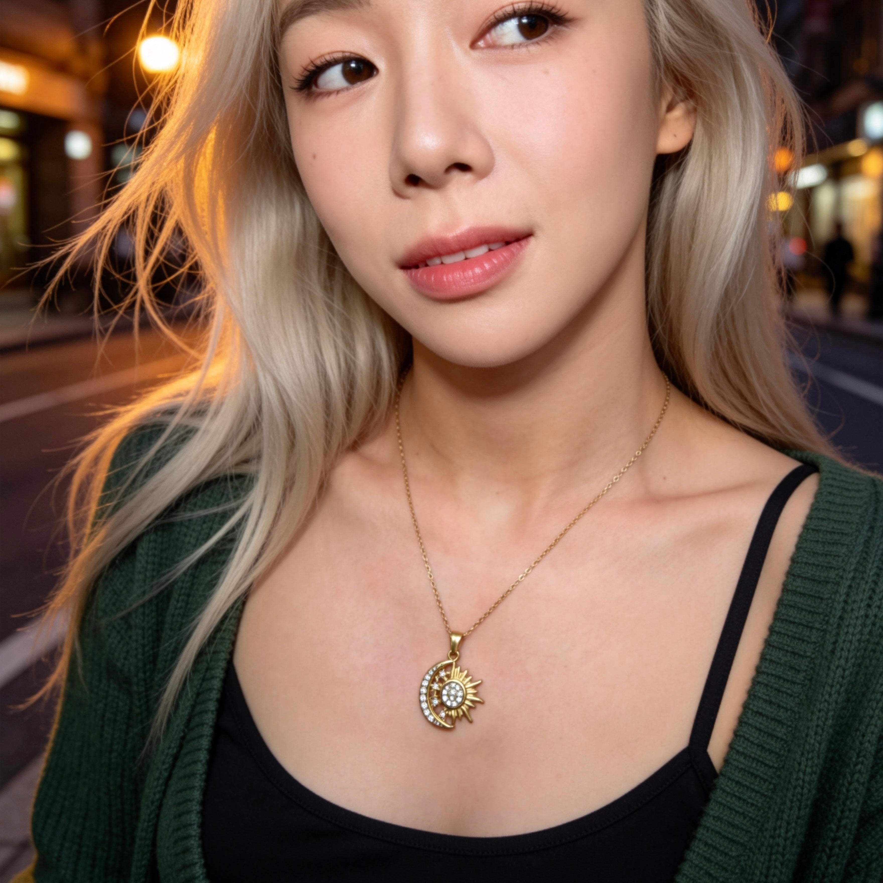 Sun & Moon Crystal Pendant Necklace