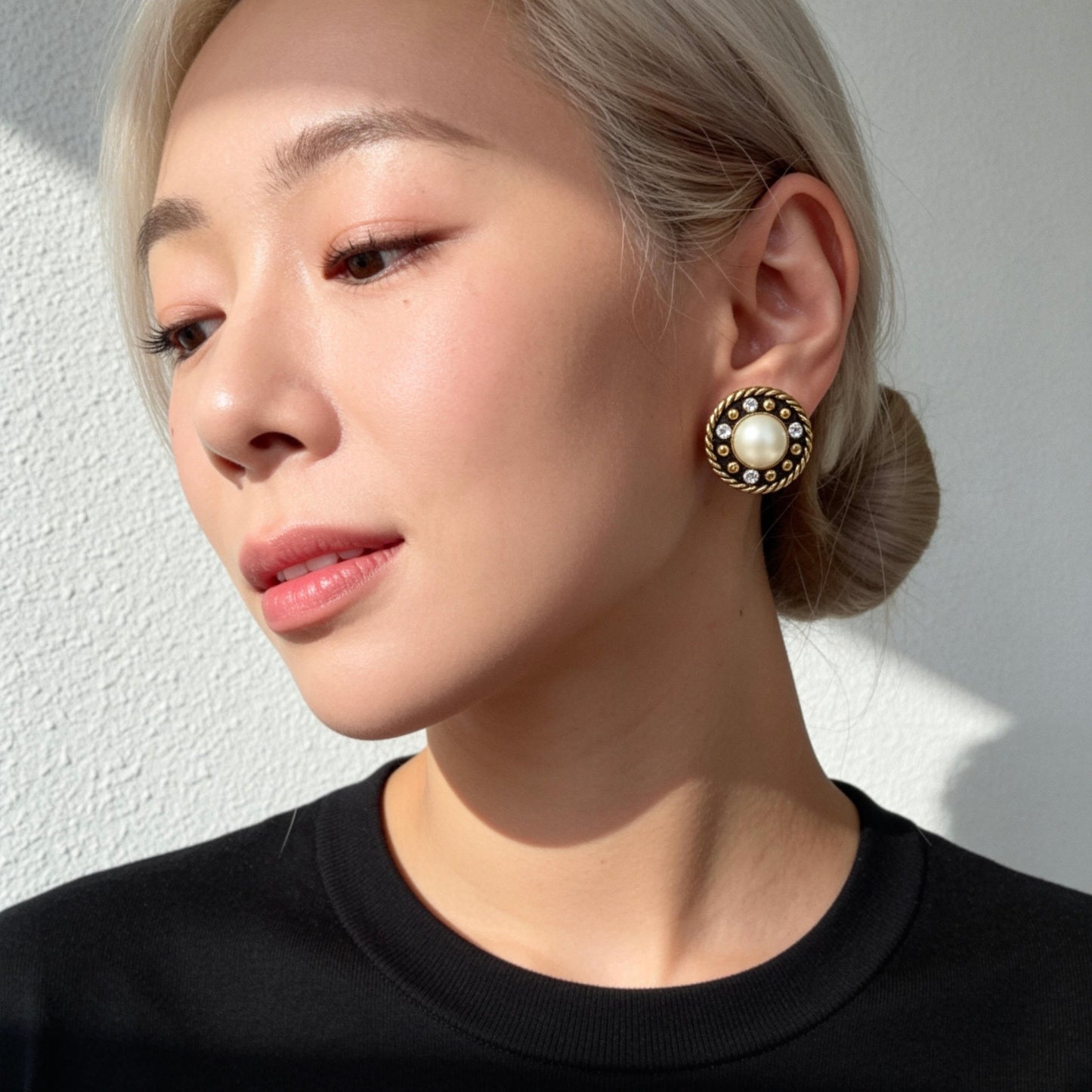 Vintage Pearl & Crystal Stud Earrings