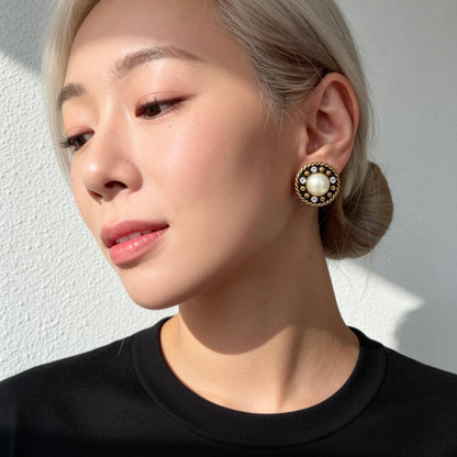 Vintage Pearl & Crystal Stud Earrings
