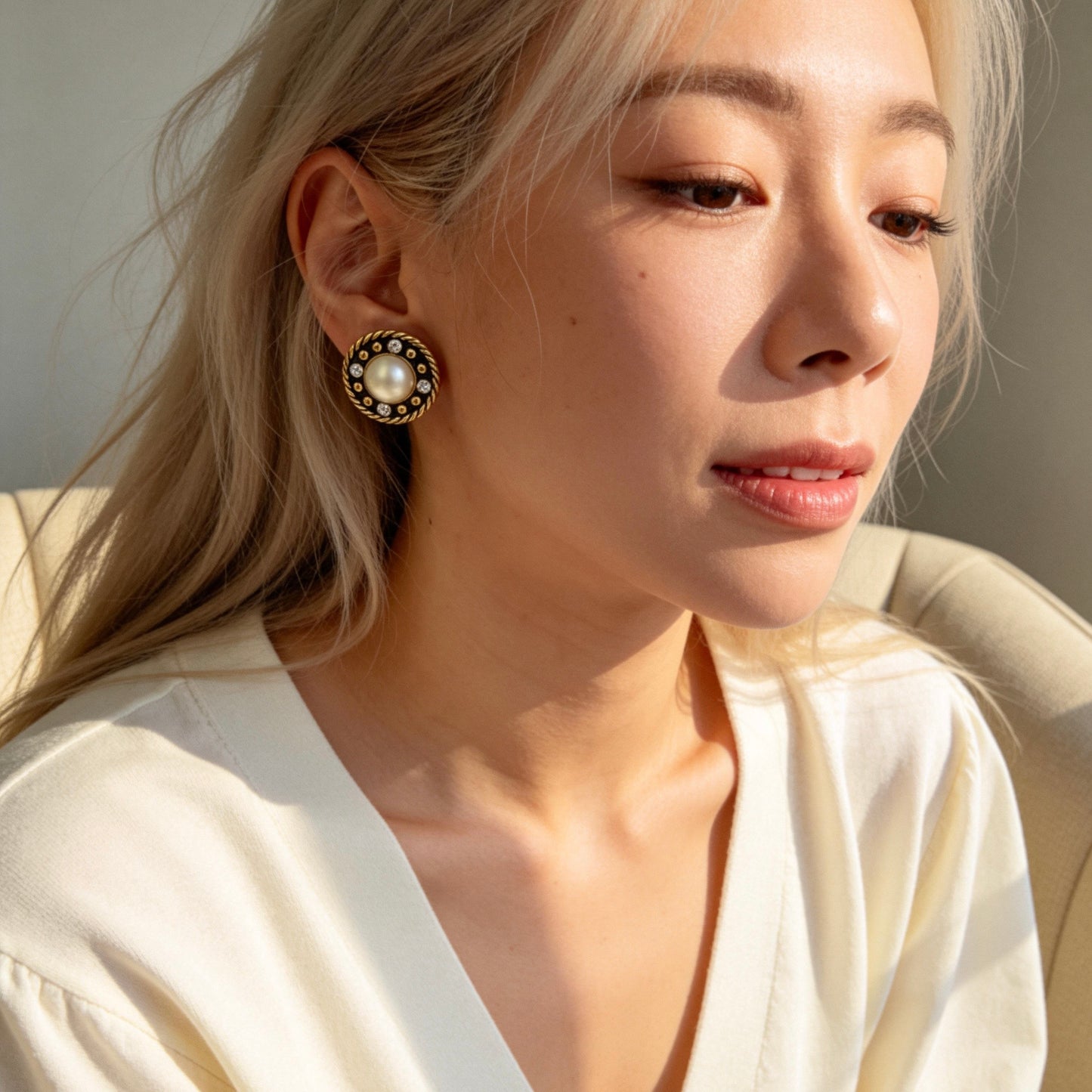 Vintage Pearl & Crystal Stud Earrings