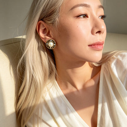Vintage Pearl & Crystal Stud Earrings