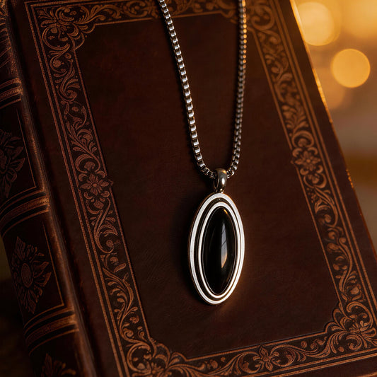 Vintage Black Onyx Oval Pendant Necklace
