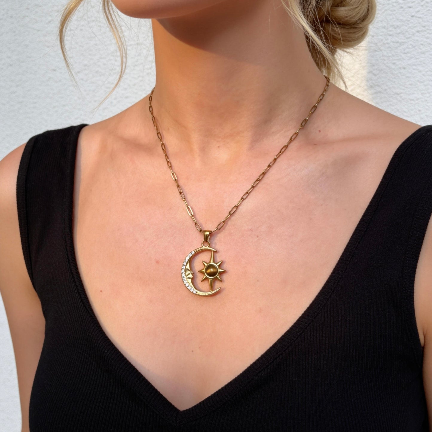 Moon & Sun Gold Pendant Necklace