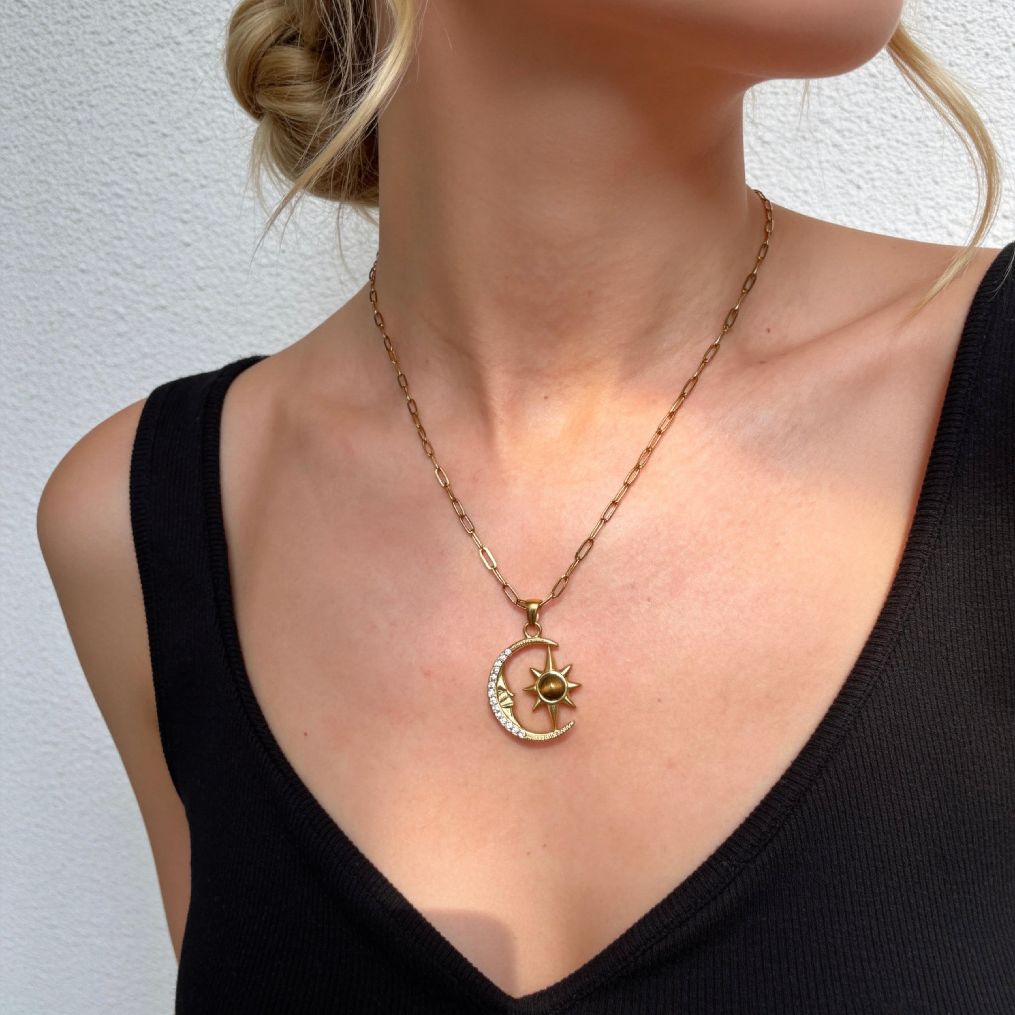 Moon & Sun Gold Pendant Necklace