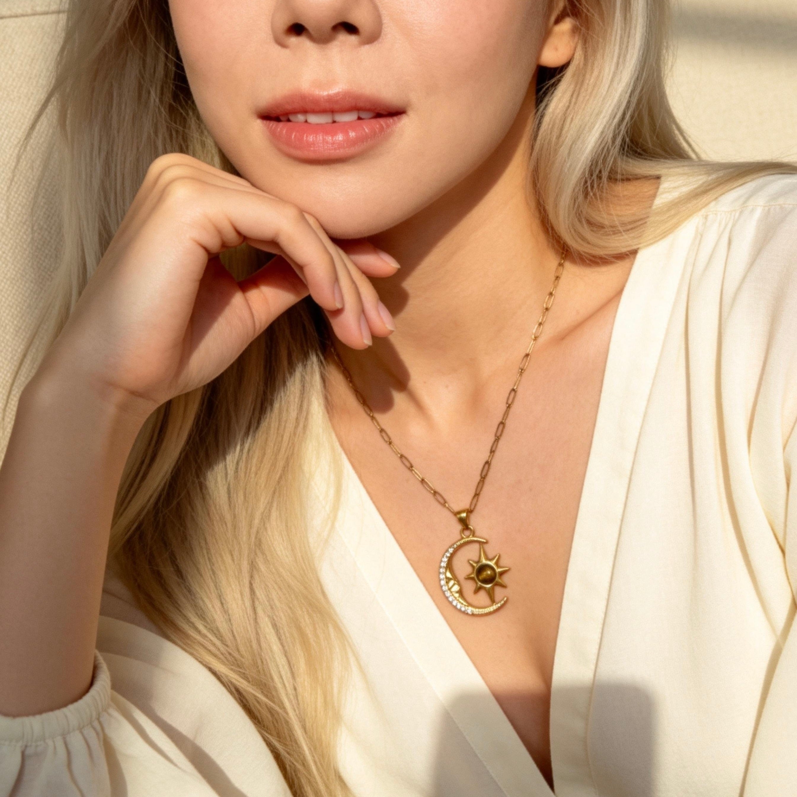 Moon & Sun Gold Pendant Necklace