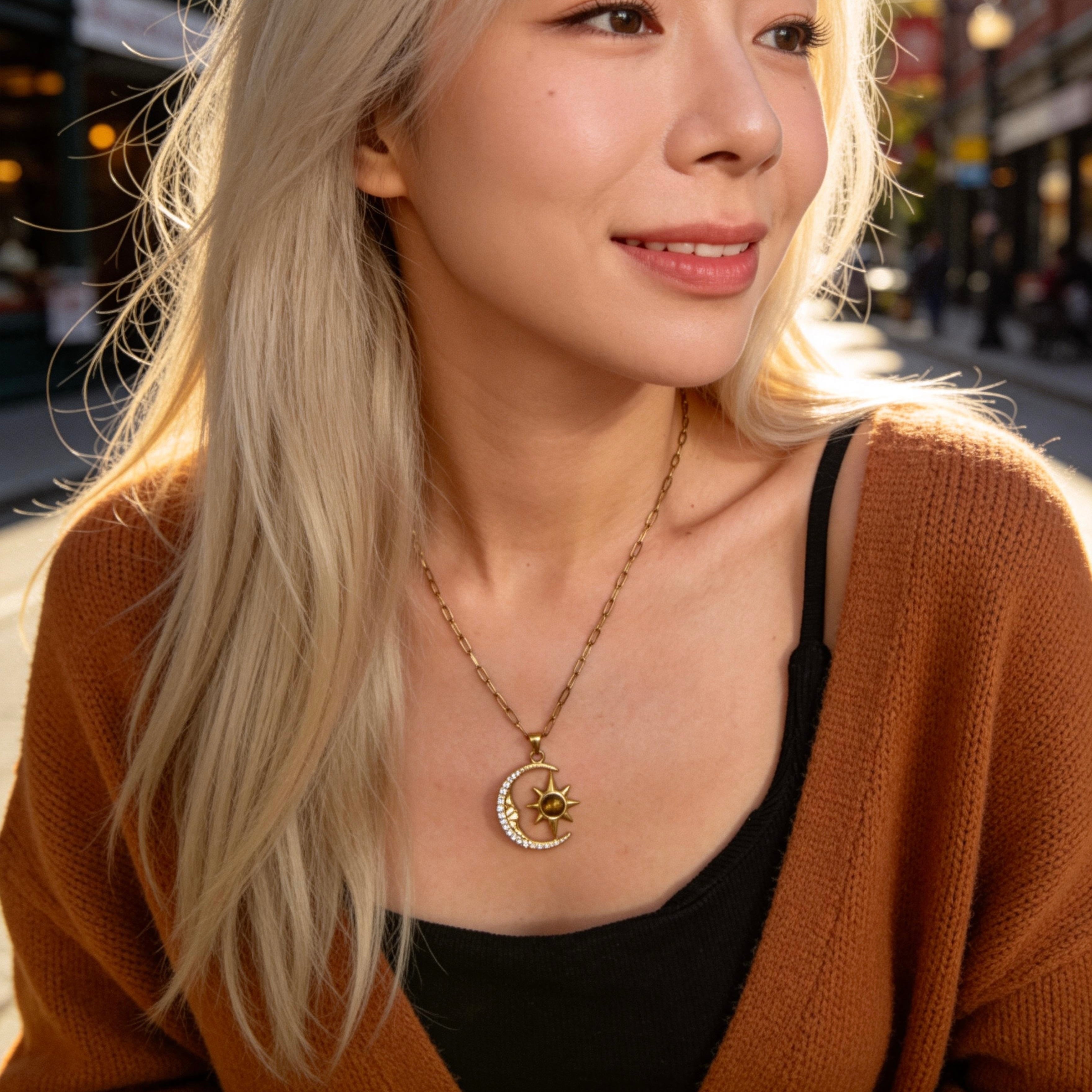 Moon & Sun Gold Pendant Necklace