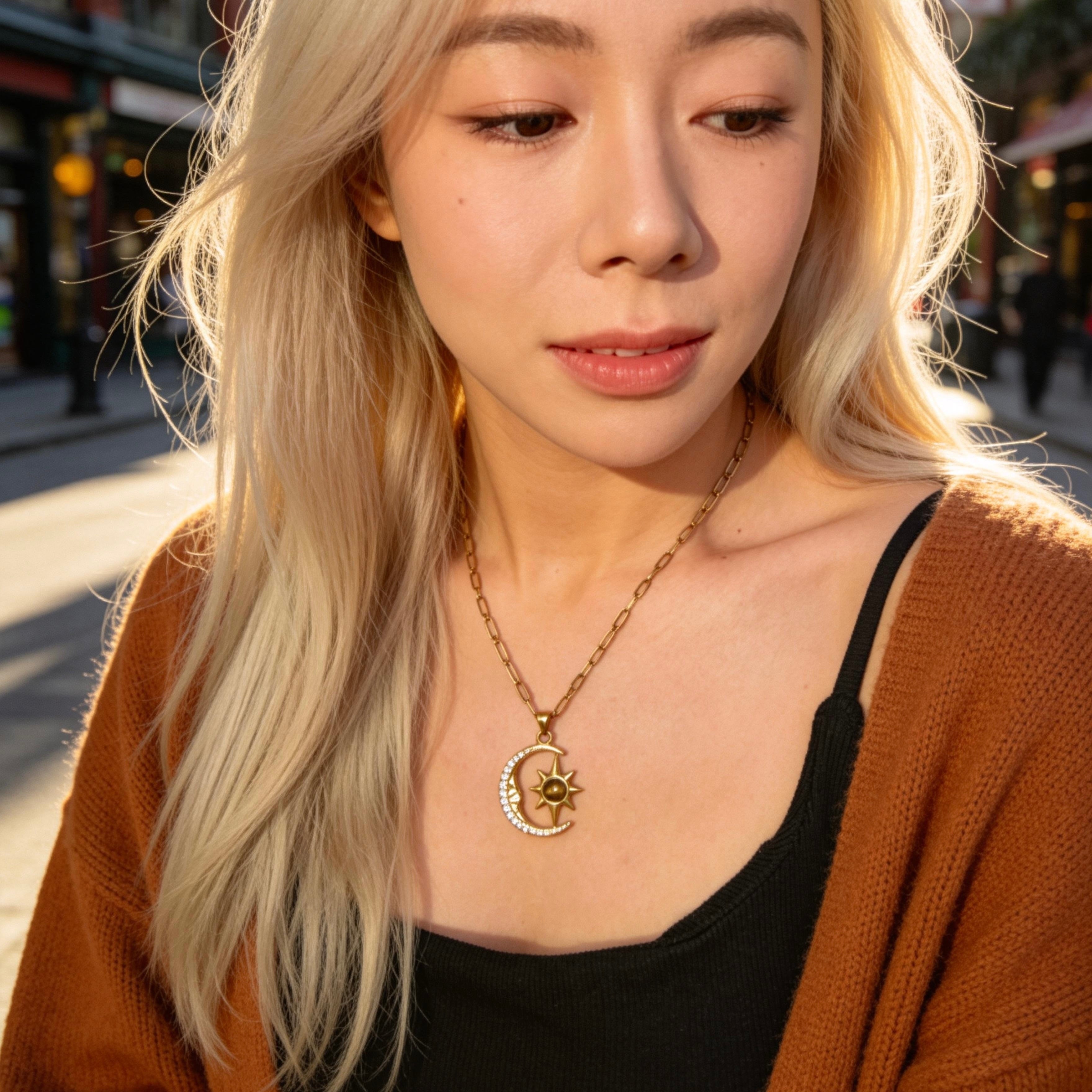 Moon & Sun Gold Pendant Necklace
