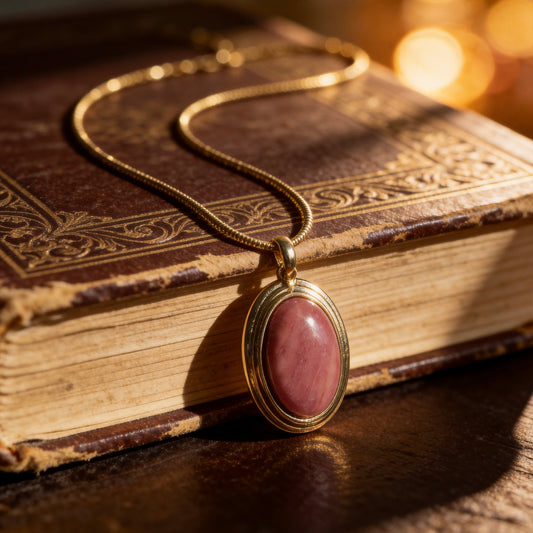 Vintage Red Wood-Grain Stone Necklace