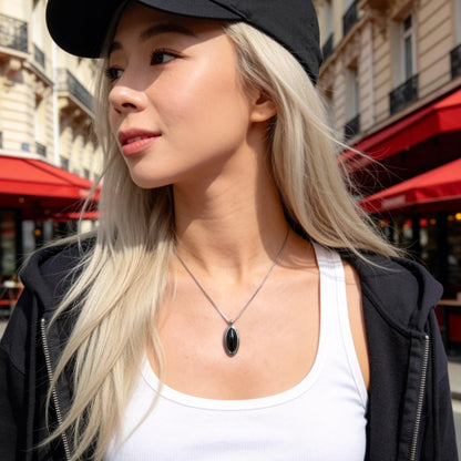 Vintage Black Onyx Oval Pendant Necklace