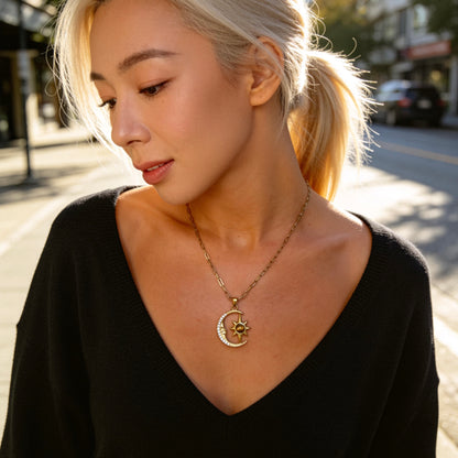 Moon & Sun Gold Pendant Necklace
