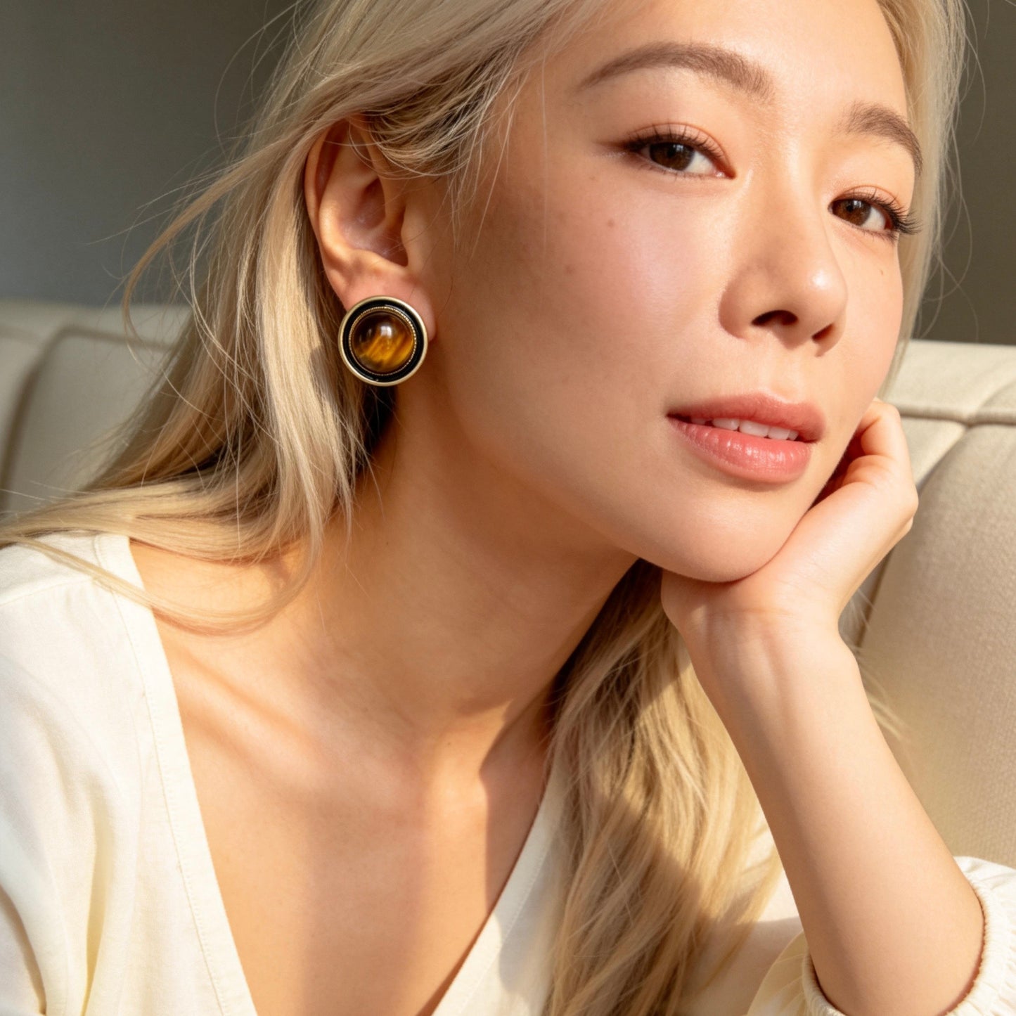 Vintage Tiger Eye Stud Earrings