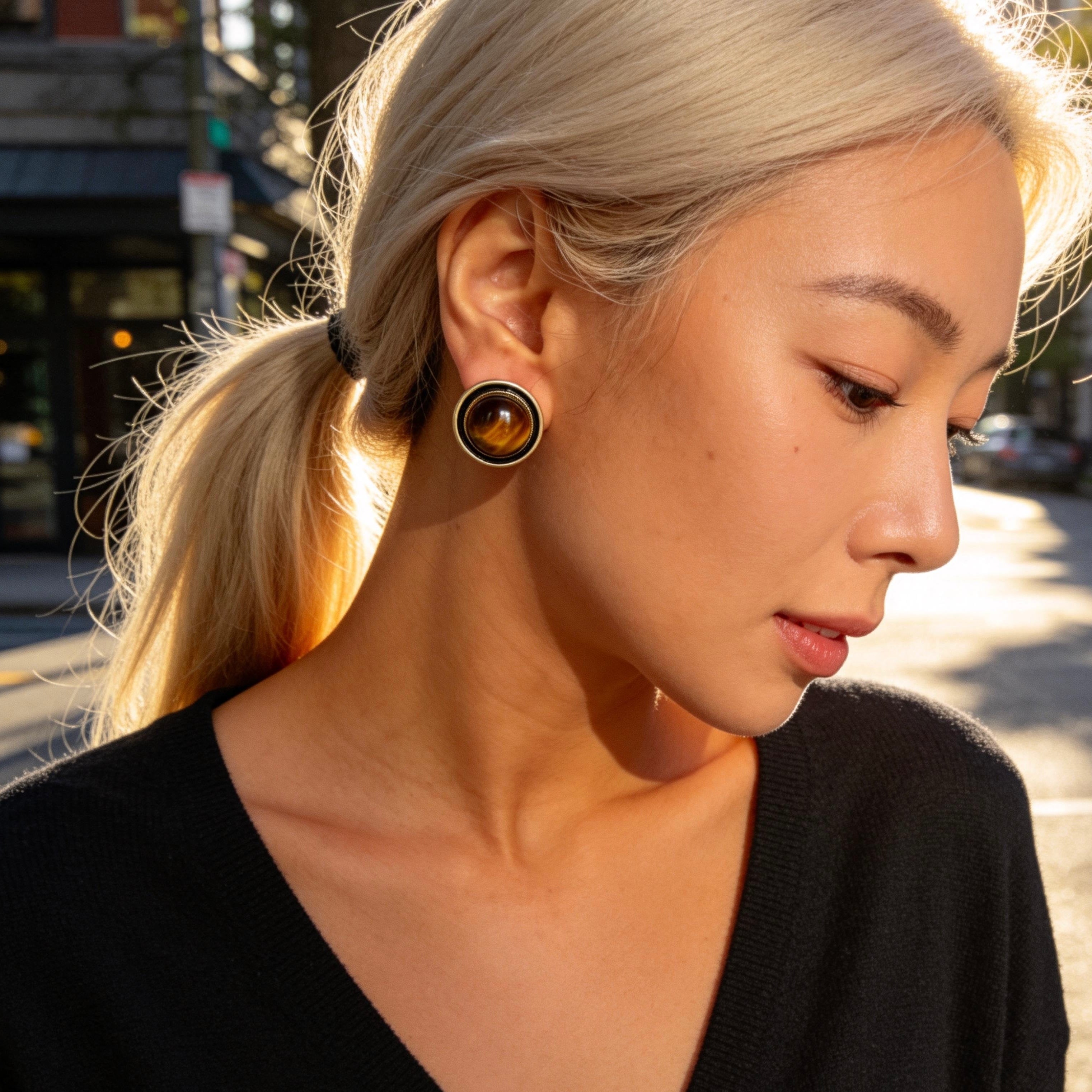Vintage Tiger Eye Stud Earrings