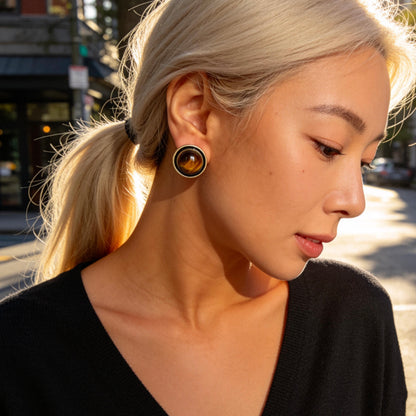 Vintage Tiger Eye Stud Earrings
