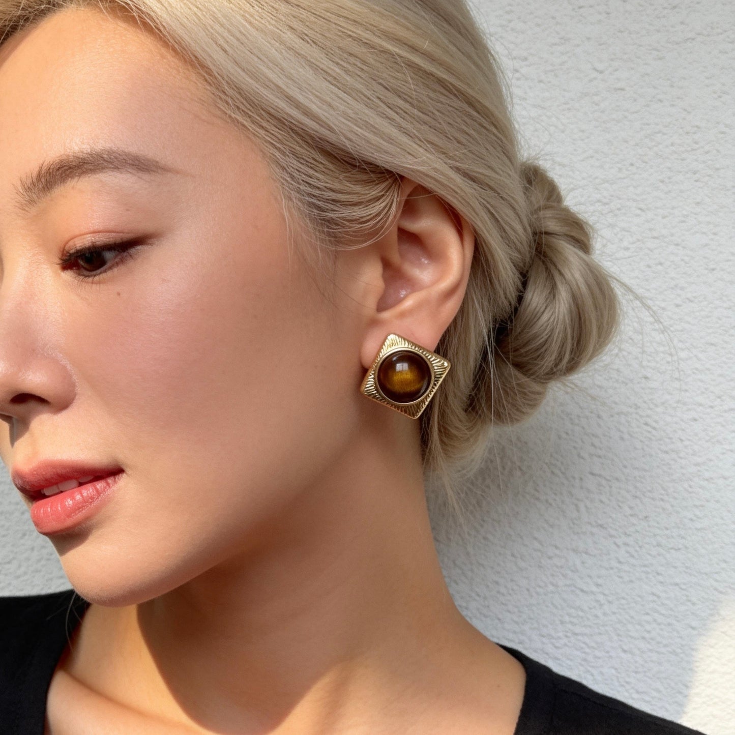 Square Tiger Eye Stud Earrings