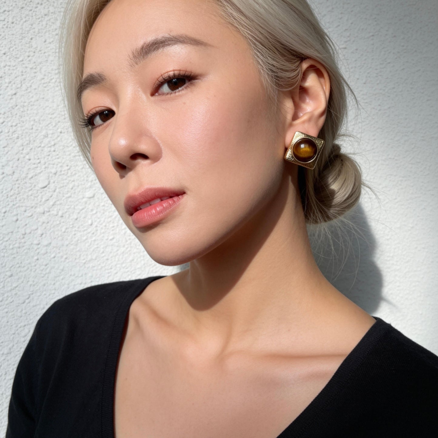Square Tiger Eye Stud Earrings