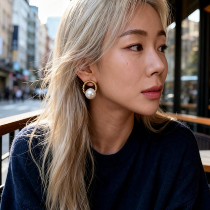 Vintage Twisted Gold Pearl Studs