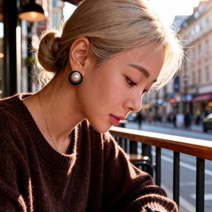 Vintage Black Gold Pearl Studs