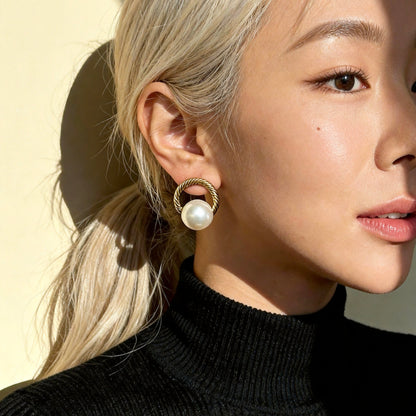 Vintage Twisted Gold Pearl Studs