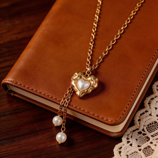 Gold Heart Pearl Pendant Necklace