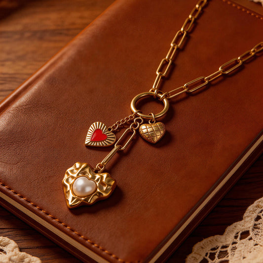 Gold Multi Heart Charm Necklace