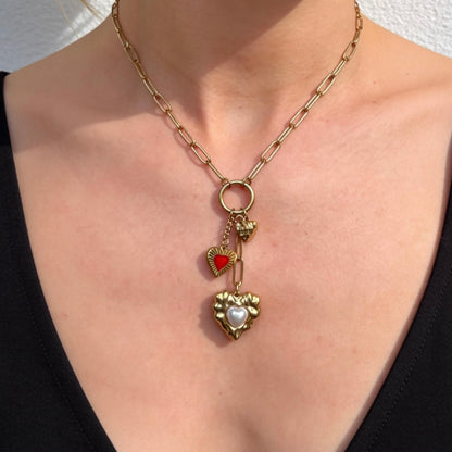 Gold Multi Heart Charm Necklace