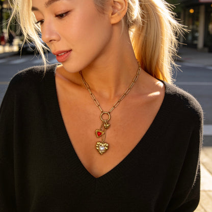 Gold Multi Heart Charm Necklace