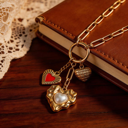 Gold Multi Heart Charm Necklace
