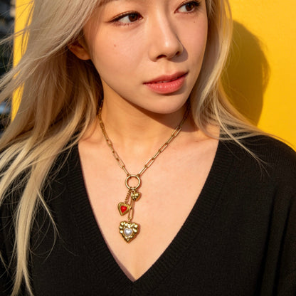 Gold Multi Heart Charm Necklace