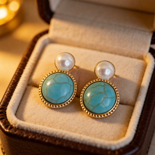 Turquoise & Pearl Stud Earrings
