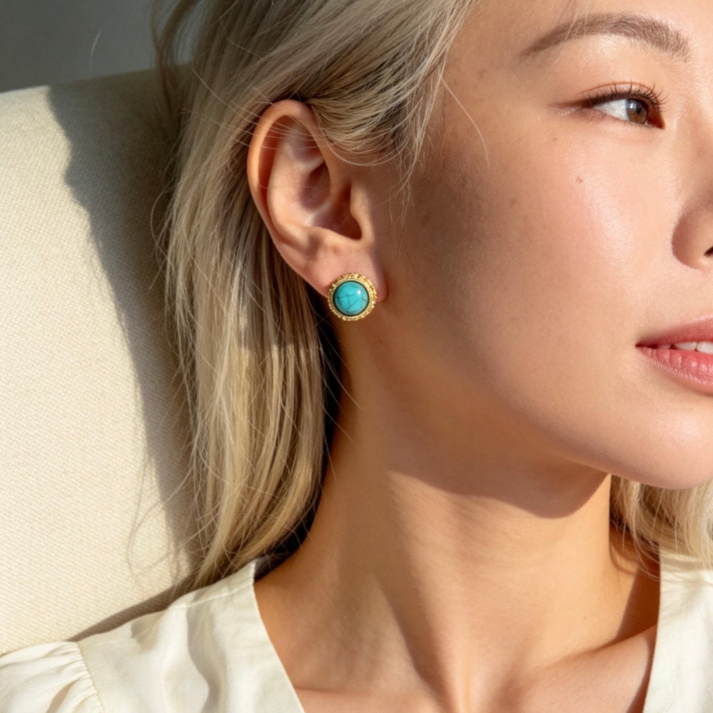 Turquoise Small Round Stud Earrings