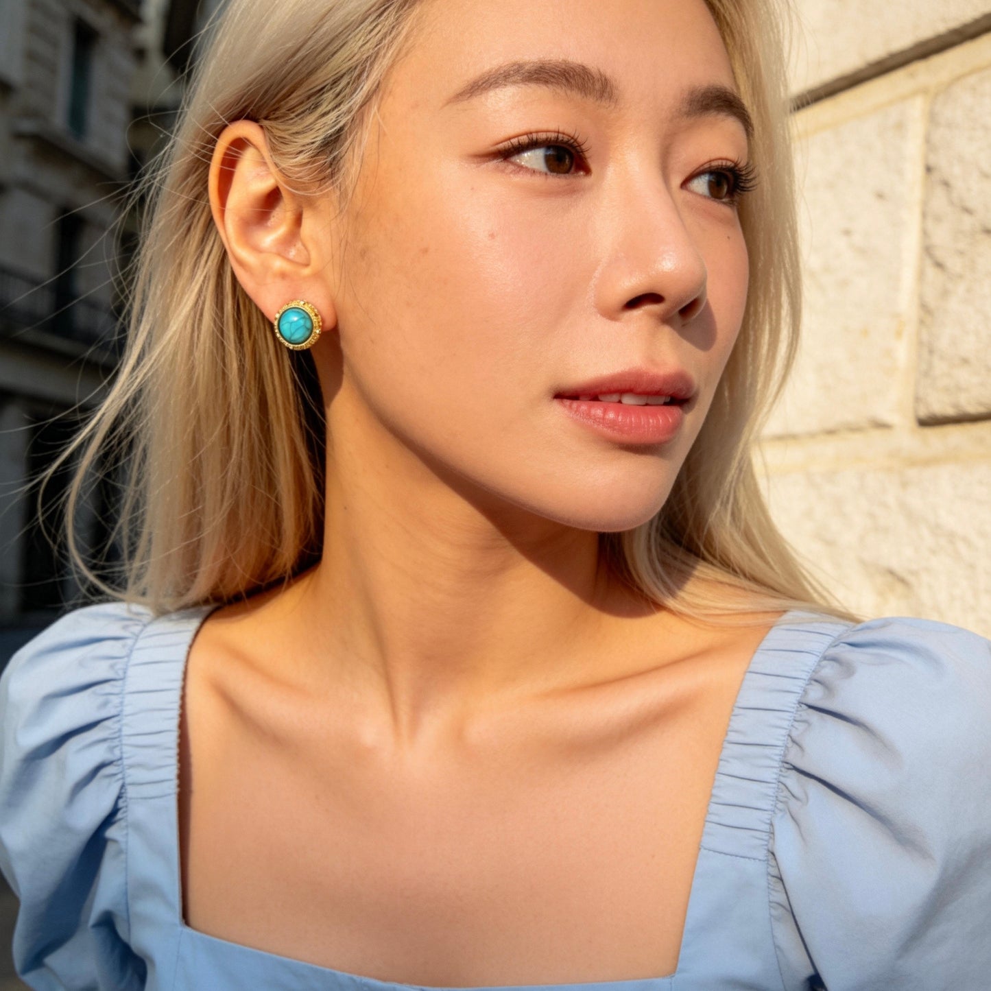 Turquoise Small Round Stud Earrings