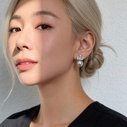Crown Pearl Stud Earrings