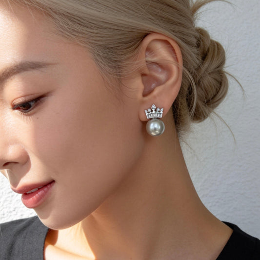 Crown Pearl Stud Earrings