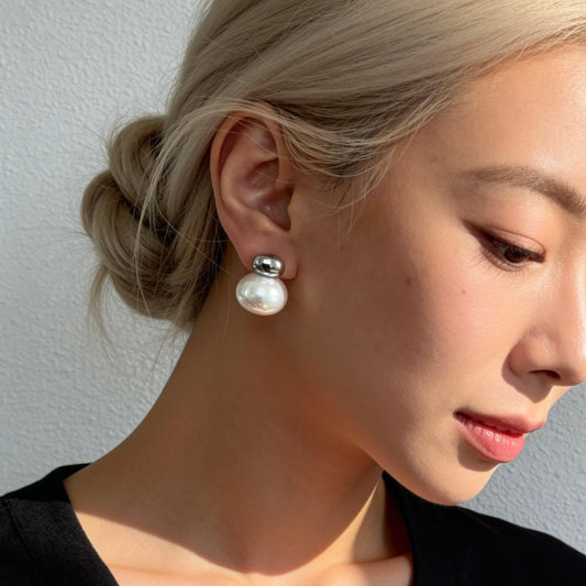 Silver Pearl Stud Earrings