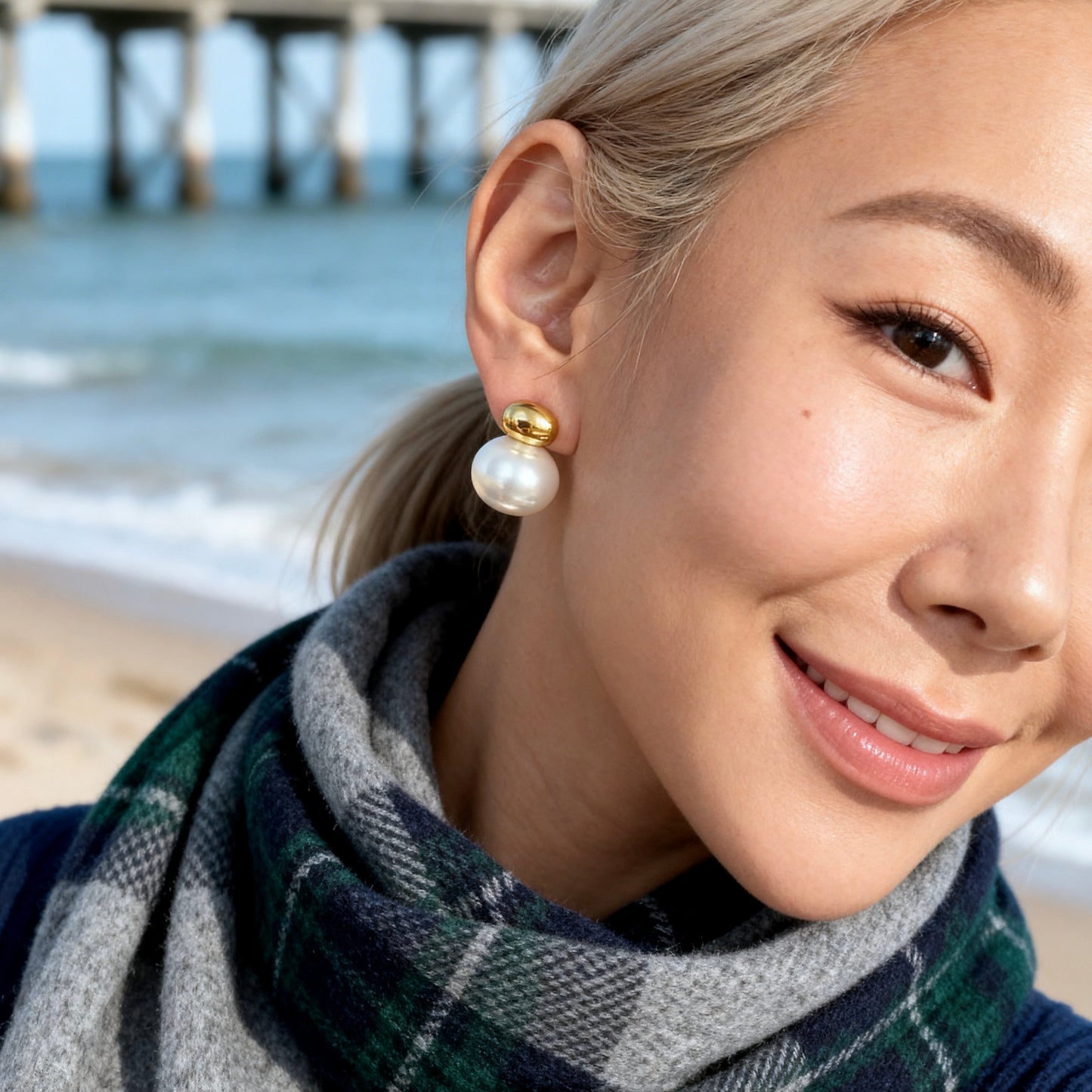 Gold Pearl Stud Earrings