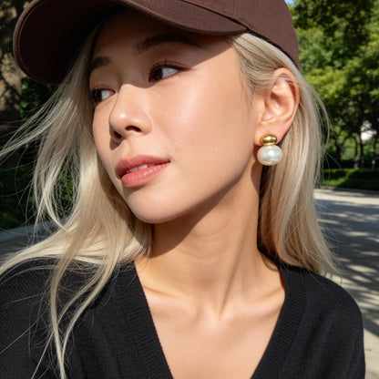 Gold Pearl Stud Earrings
