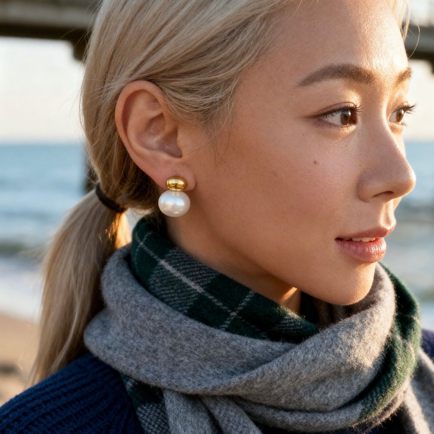 Gold Pearl Stud Earrings
