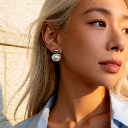 Silver Pearl Stud Earrings