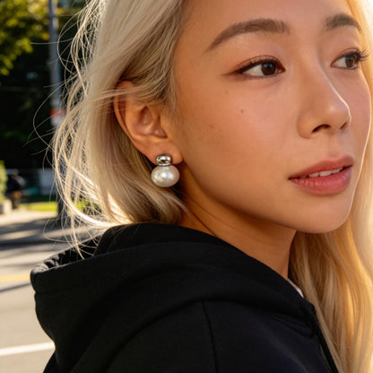 Silver Pearl Stud Earrings