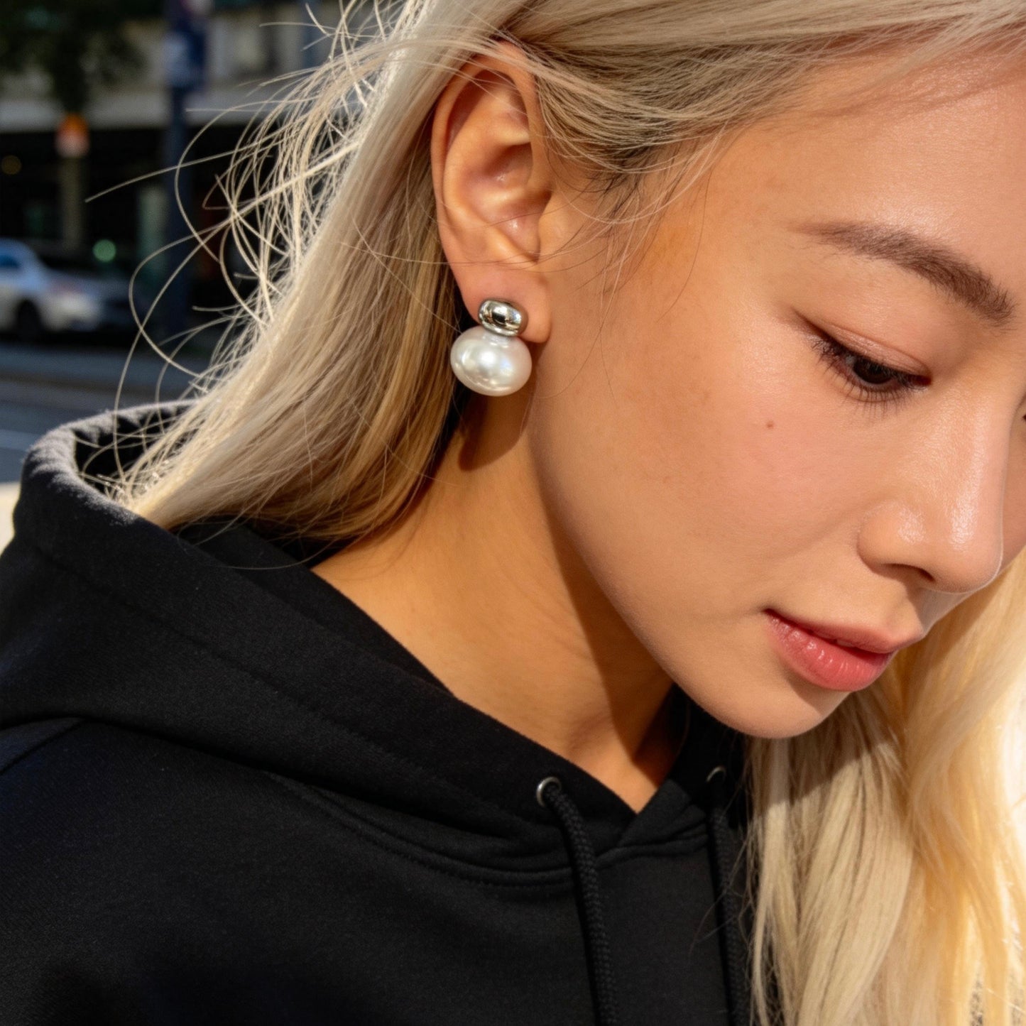 Silver Pearl Stud Earrings