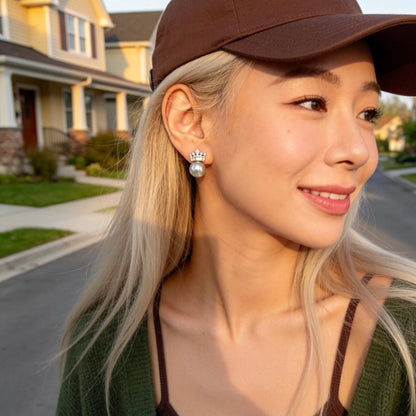 Crown Pearl Stud Earrings