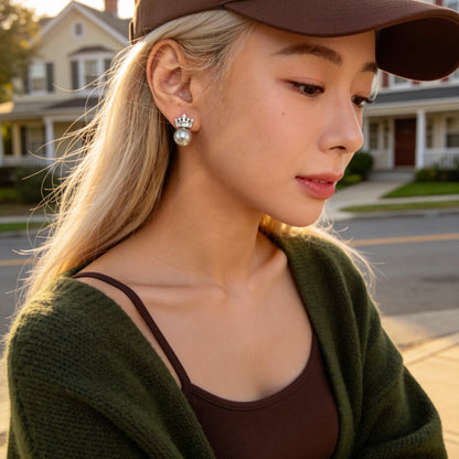 Crown Pearl Stud Earrings