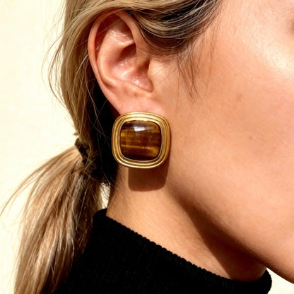 Gold Tiger Eye Studs