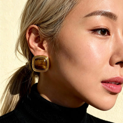 Gold Tiger Eye Studs