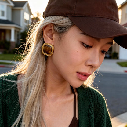 Gold Tiger Eye Studs